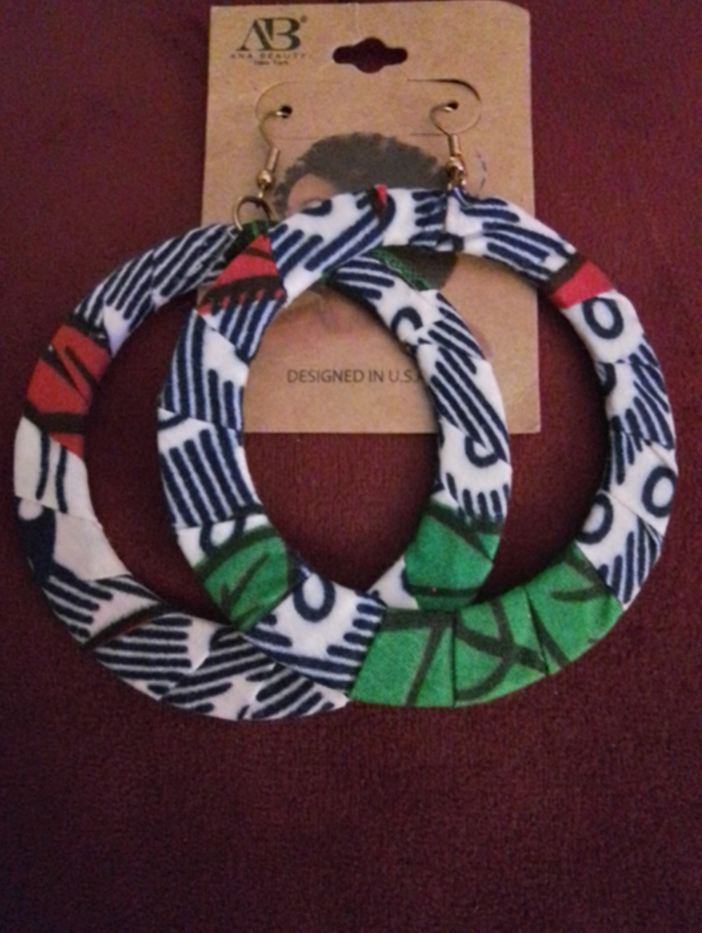 Multicolor African Print Hoop Earrings - Green/Blue/Red